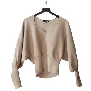 EXPRESS Wide Balloon Puff Sleeve Beige Minimalist Top Sweetheart Neckline Size S